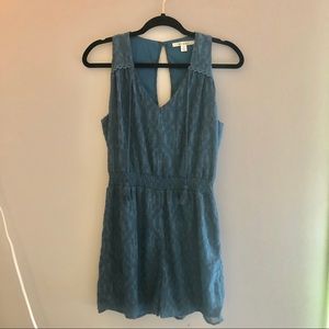 Aqua romper w/ diamond pattern & front tie strings